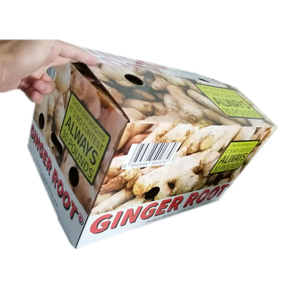 top and bottom type corrugated cardboard fruit and vegetable transport ginger packing carton box with perforated holes