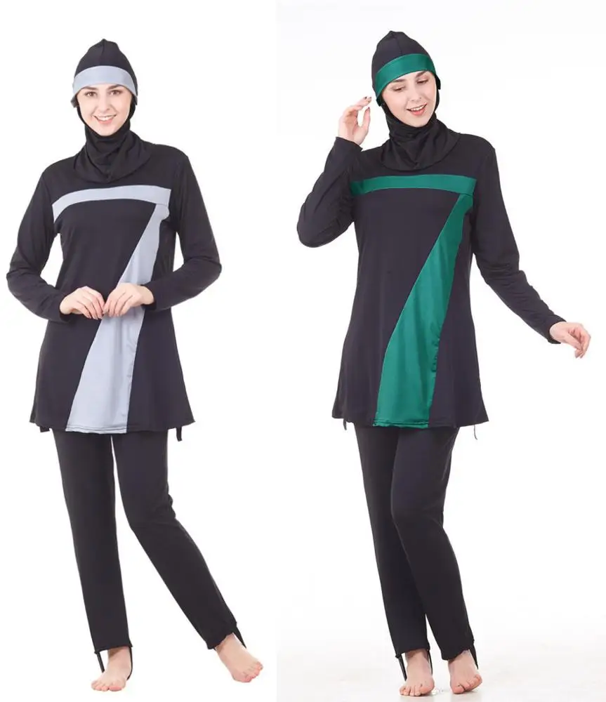 Full body Modest long sleeves plus size Islamic Muslim Swimwear Sets Women Hooded 3 Piece Suits Hijab Swimsuit SW022