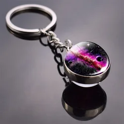 XNG Solar System Planet Keyring Galaxy Nebula Space Keychain Moon Earth Sun Mars Art Picture Double Side Glass Ball Keyring