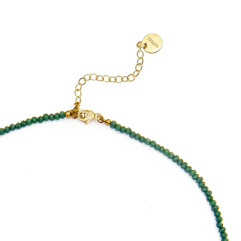 Bohemian style natural stone beaded necklace stainless steel coin tassel fashion necklace for girls