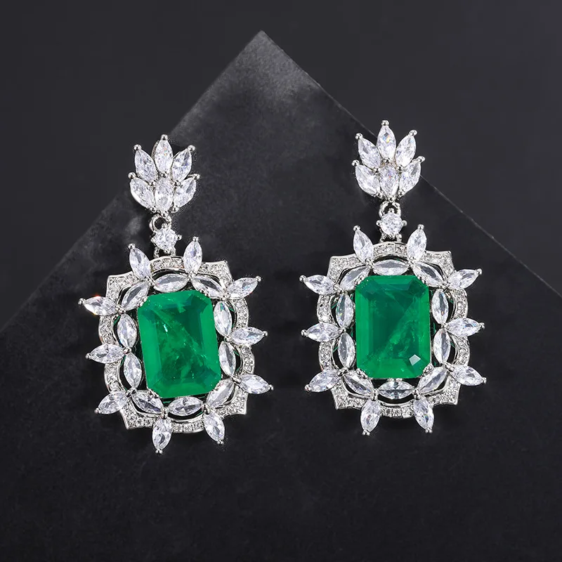 925 Sterling Silver /Copper Jewellery Sets Zircon Necklace Earring And Ring Women Bridal Wedding Fashion Jewelry Set For Girls