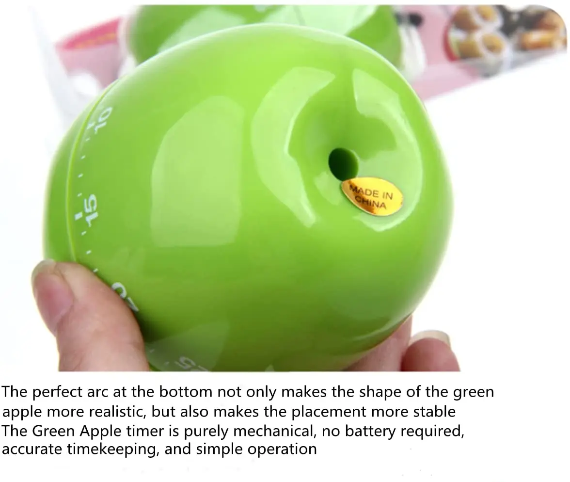 Timers 60 Minutes Mechanical  Kitchen Cooking Clock Loud Alarm Counters Manual Timer(Green Apple)