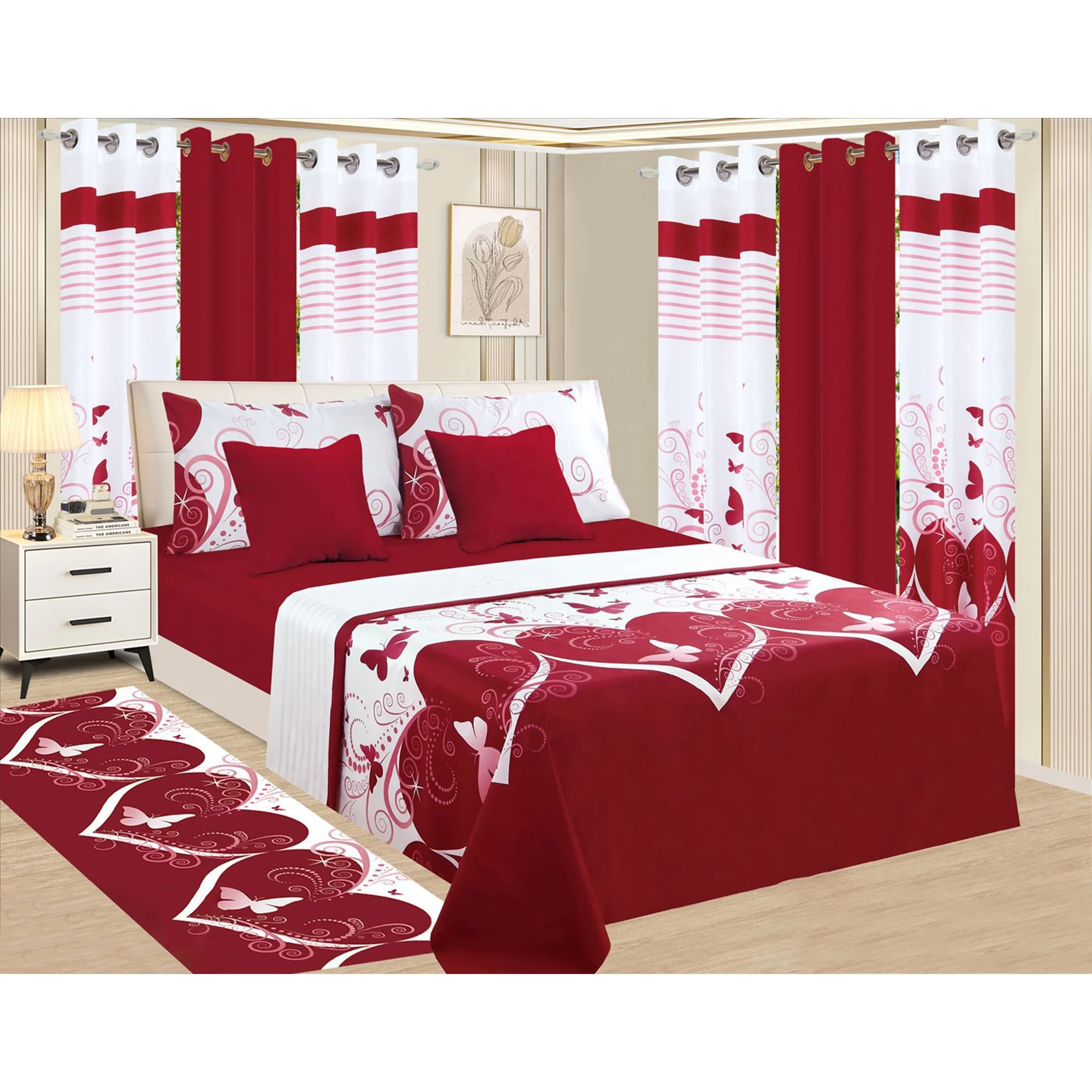 Good Quality bedding sets with matching curtains home Bedsheet Cotton Bedskirt King Size 13 piece in stock