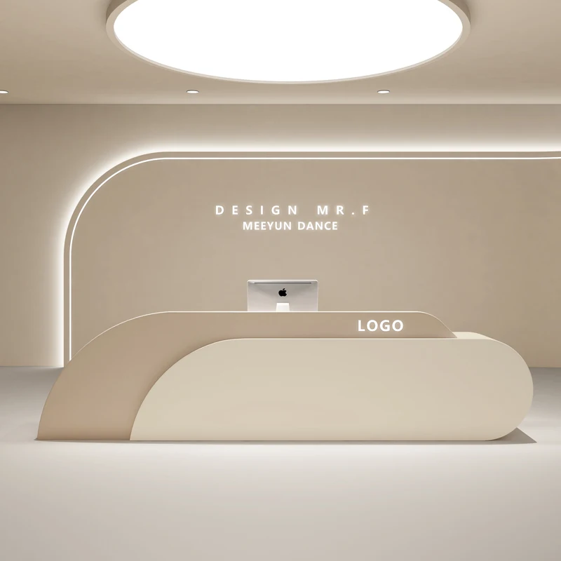 Wood Curve Reception Desk Beauty Salon For Hotel Spa Salon Desk With Storage Rack Office Furniture For Sale