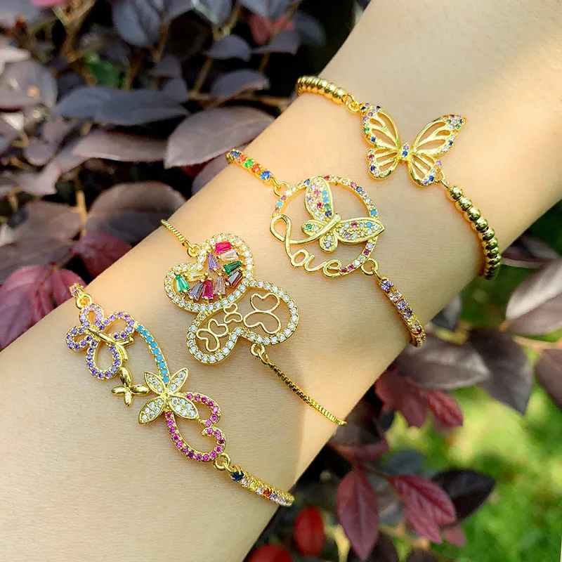 Brilliant High Quality Popular Elegance High Quality Color Zircon Cross Multiple Butterfly Shape Bracelet