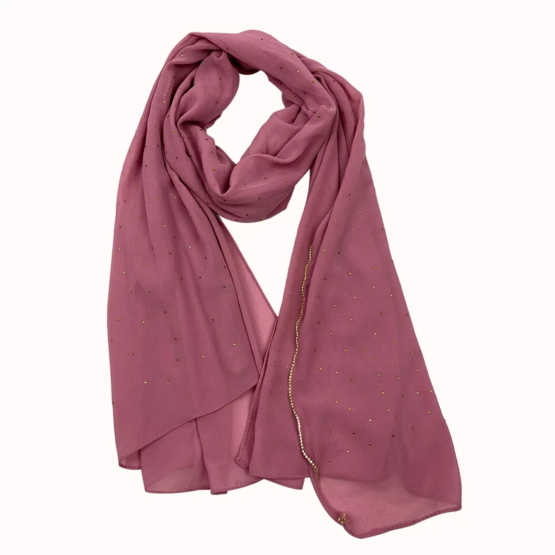 Новый однотонный шифоновый шарф с жемчугом и бриллиантами на весну лето длинные шарфы мусульманский хиджаб женский головные турбины 70*180 см