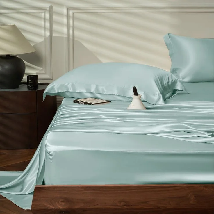 custom logo luxury bed sheets soft silk flat sheet fitted sheets 100% mulberry silk bedding set