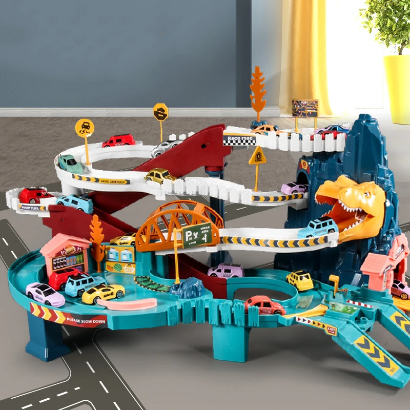 2022 China Factory Direct Supply Dinosaur Mountain Road Parking Lot Slot Toy Vehicles