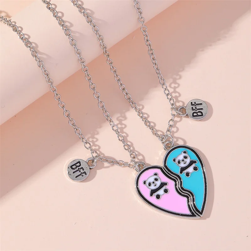 New style BFF best friend series cute little panda print heart splicing pendant fashion jewelry necklaces