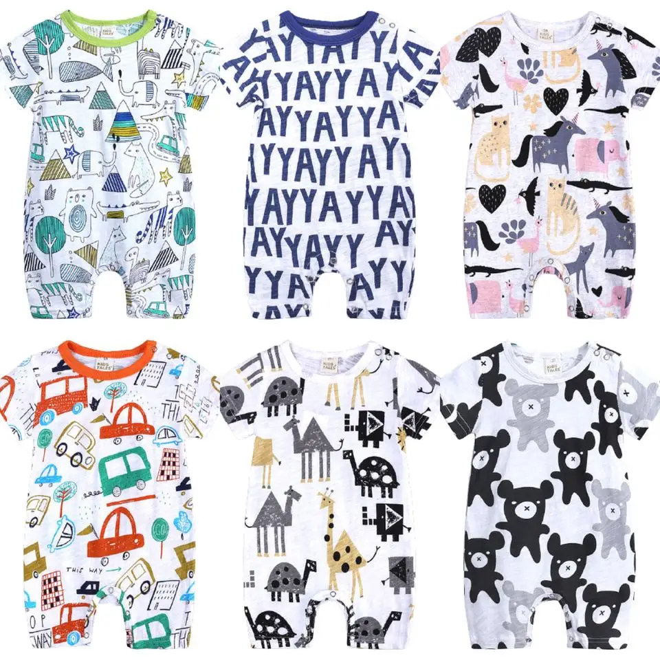 Factory Custom Print Newborn Baby Clothes Summer Cotton Short Sleeve Girls Jumpsuit Bamboo Boys Rompers Baby Pajamas