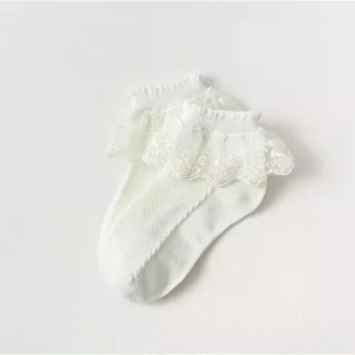 Wholesale White Cute Bow Lace Frilly Socks Girls Baby Toddler Kids Children Cotton Ruffle Socks