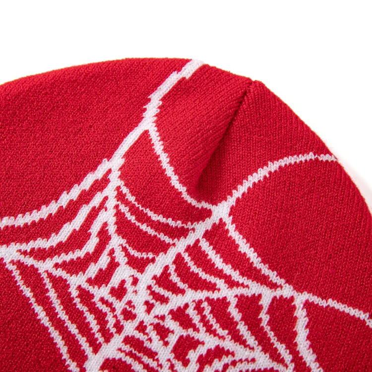 Thick Slouchy Knitted Beanies Y2k Acrylic Beanie Hat With Jacquard Spider Logo
