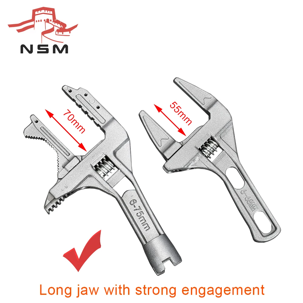 NSMTools 6-75 мм Лучший Многофункциональный регулируемый гаечный ключ для ванной из алюминиевого сплава с большим