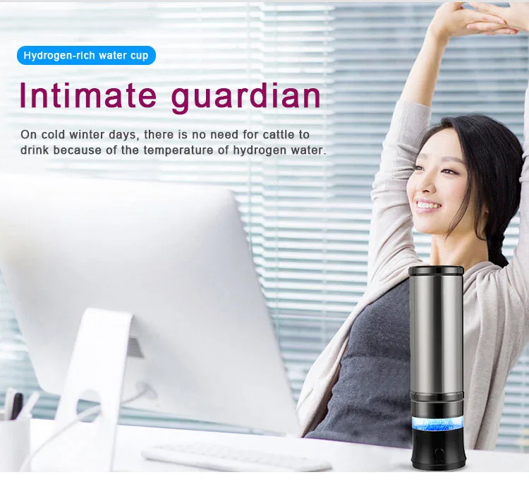 USB Powered Hydrogen Water Generator Bottle Stainless Steel Stand or Desktop Installation for Car RV Outdoor Household Use