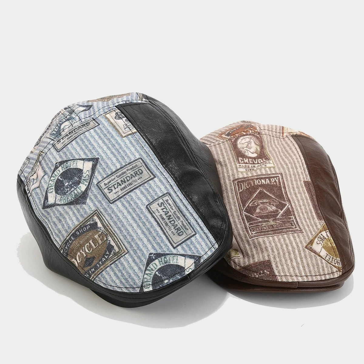 Special Famous Brand Design Beret Hat Autumn Winter Panda Faux Leather Flat Top Ivy Hat