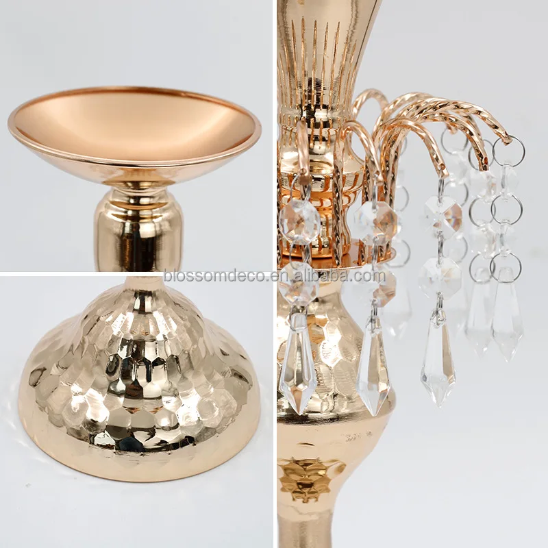 Shiny Crystal Gold Flower Stand Candlestick Vase wedding centerpieces & table decorations
