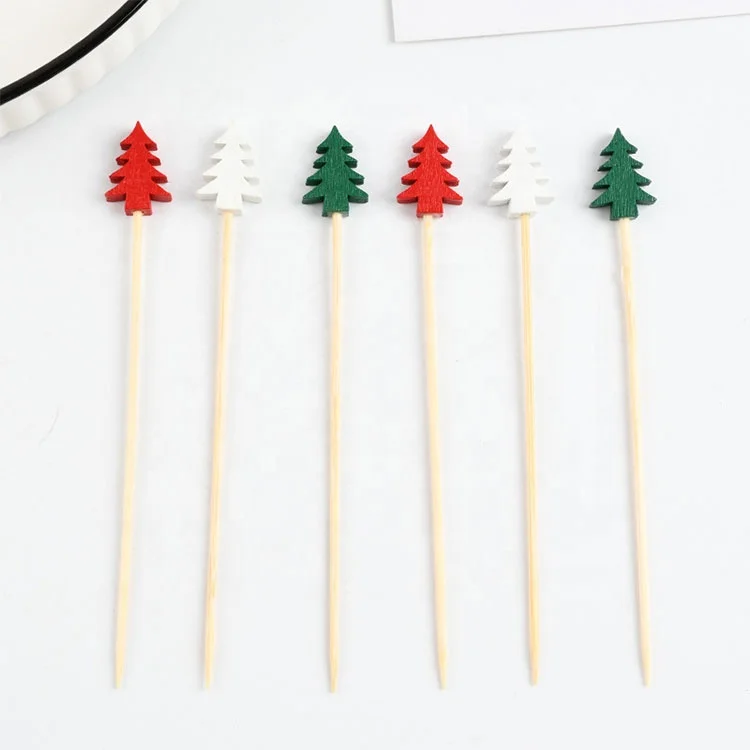 Green Red White 3 Mixed Colors Christmas Tree Bamboo Food Fruit Picks