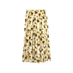 Wholesale cheap chiffon skirt floral print slim pleated skirt
