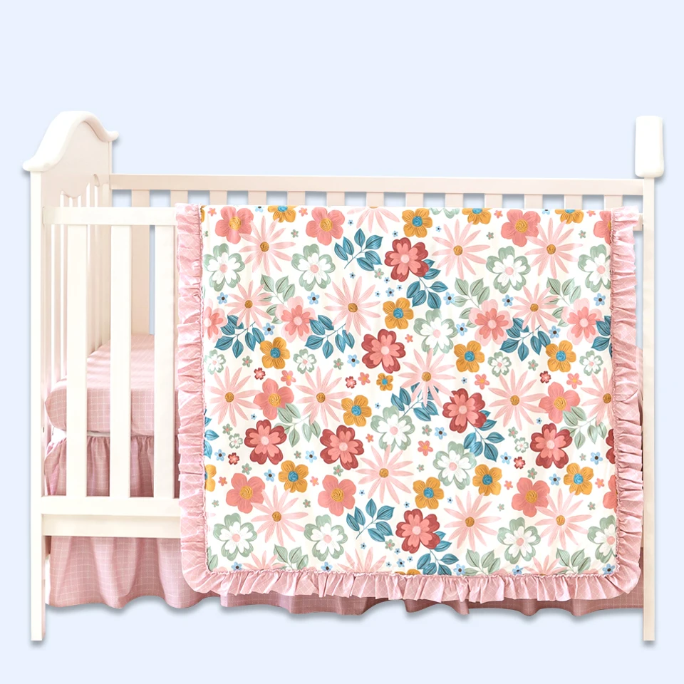 cotton crib cot baby comforter fitted bed sheets newborn babies bedding quilt cover set with mosquito net