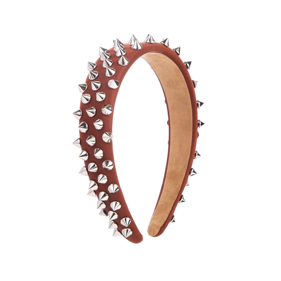 A448 Cross border European and American popular wide brimmed leather trendy cool style rivet hair hoop high-end feeling 100 stra