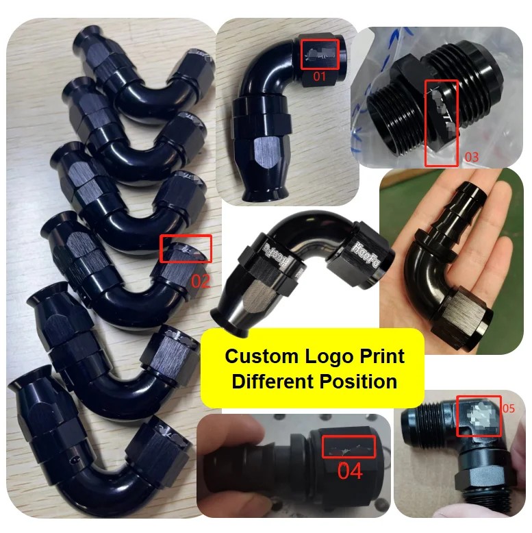 Custom logo black an barb fuel fittings aluminum 5/16 -6 -8 -10 -12an push lock hose end connections for rubber hose lines