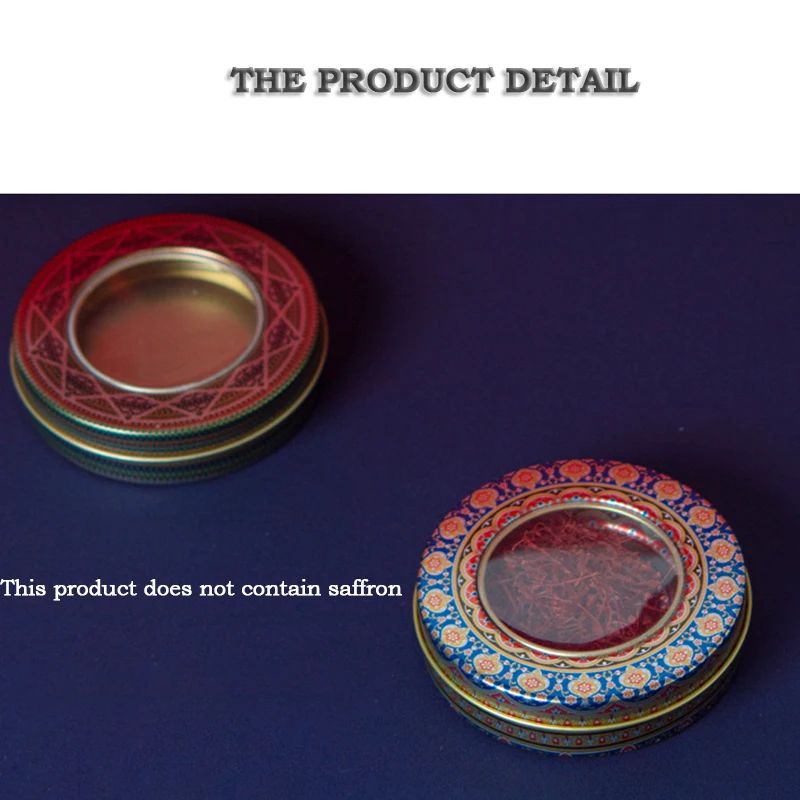 Custom Hot Sale Luxury  Saffron Packaging Tin Box  with Window Small Round Fancy Metal Gift Box