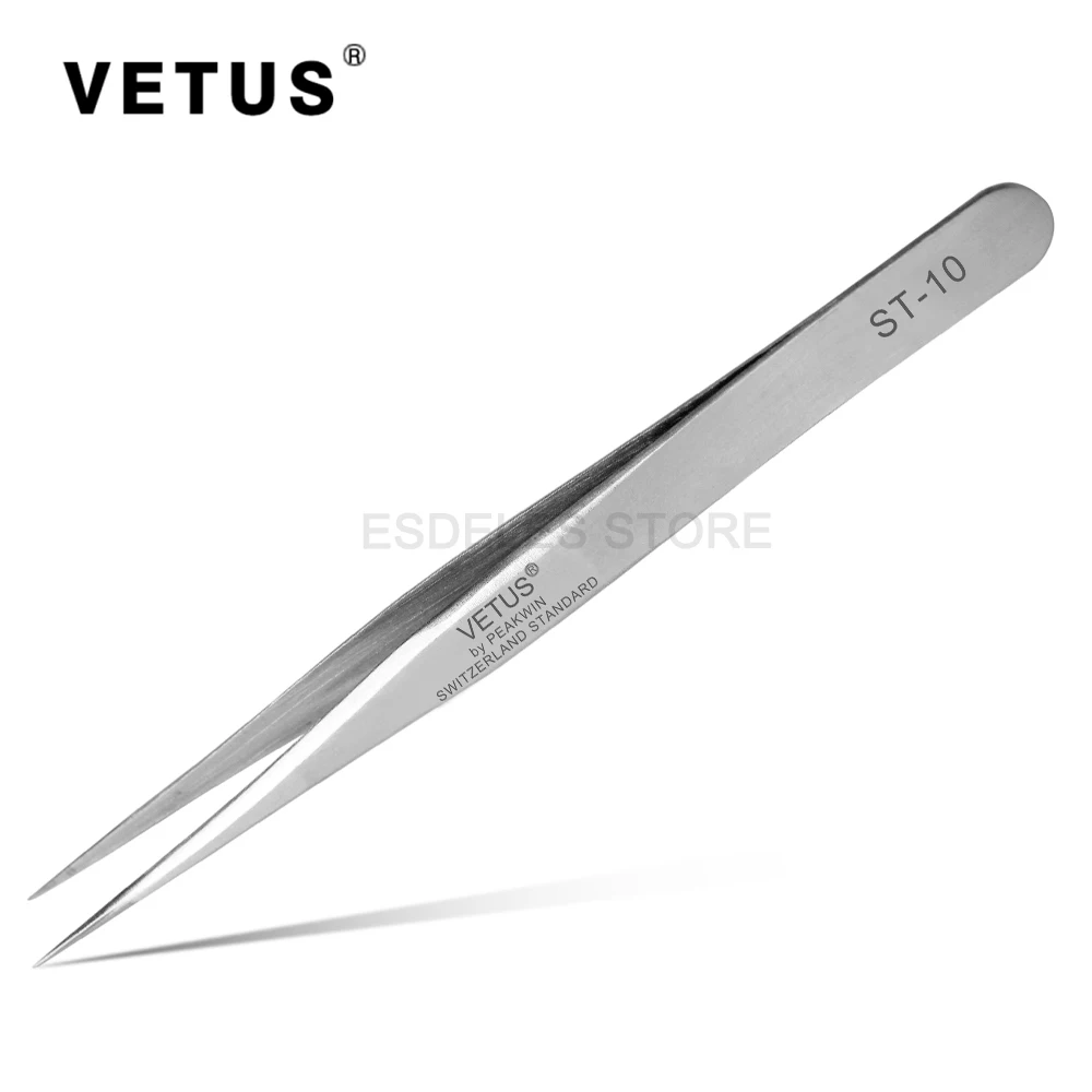 ST-10 High Quality professional stainless steel slant ESD Stainless Steel VETUS  Tweezers