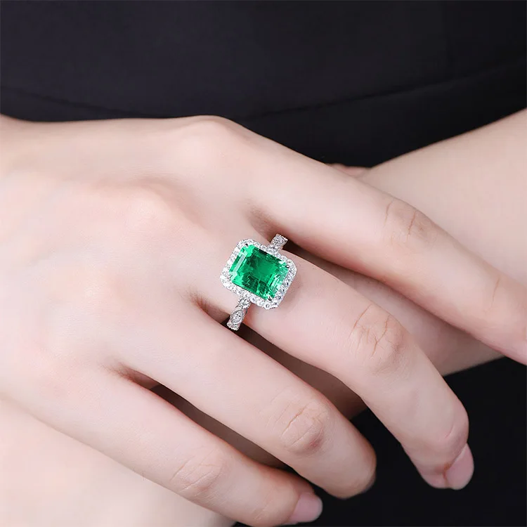 Vintage 3ct Solid White Gold Ring 9K 14K 18K Emerald Cut Rings Lab Grown Emerald Unisex Ring Jewelry Christmas Gift Idea
