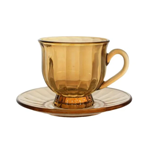 High Quality 200ml Clear Tea Cups with Saucers Glass Cup Coffee Mug Set Coffee Tea Cup and Saucer Set