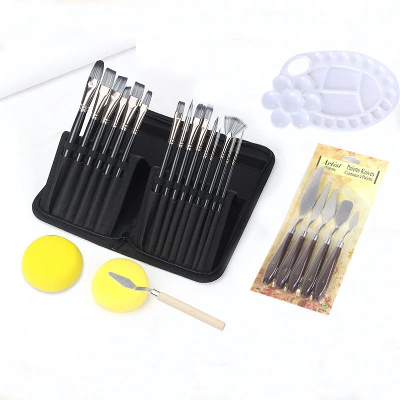 Бесплатный образец 17 шт Упаковка для акриловой живописи художника холст сумка набор кистей