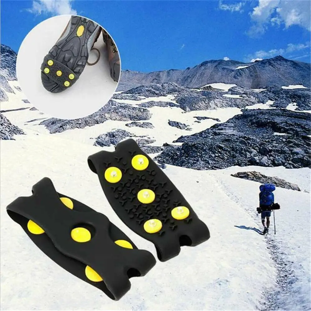 1 Pair Skiing Hiking Anti Slip 5-Stud Outdoor Sports Ice Gripper Snow Ice Claw Cleats Shoes Cover Climbing Crampon