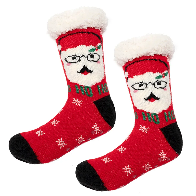 Female Male Christmas Slipper Socks Fuzzy Thick Warm Heavy Fleece Lined Winter Socks Christmas Stockings
