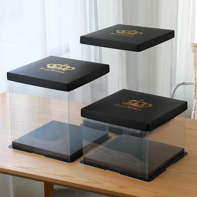 
Elegant Black Food Grade Cardboard Clear Birthday Cake Barbie Doll Packaging Boxes 