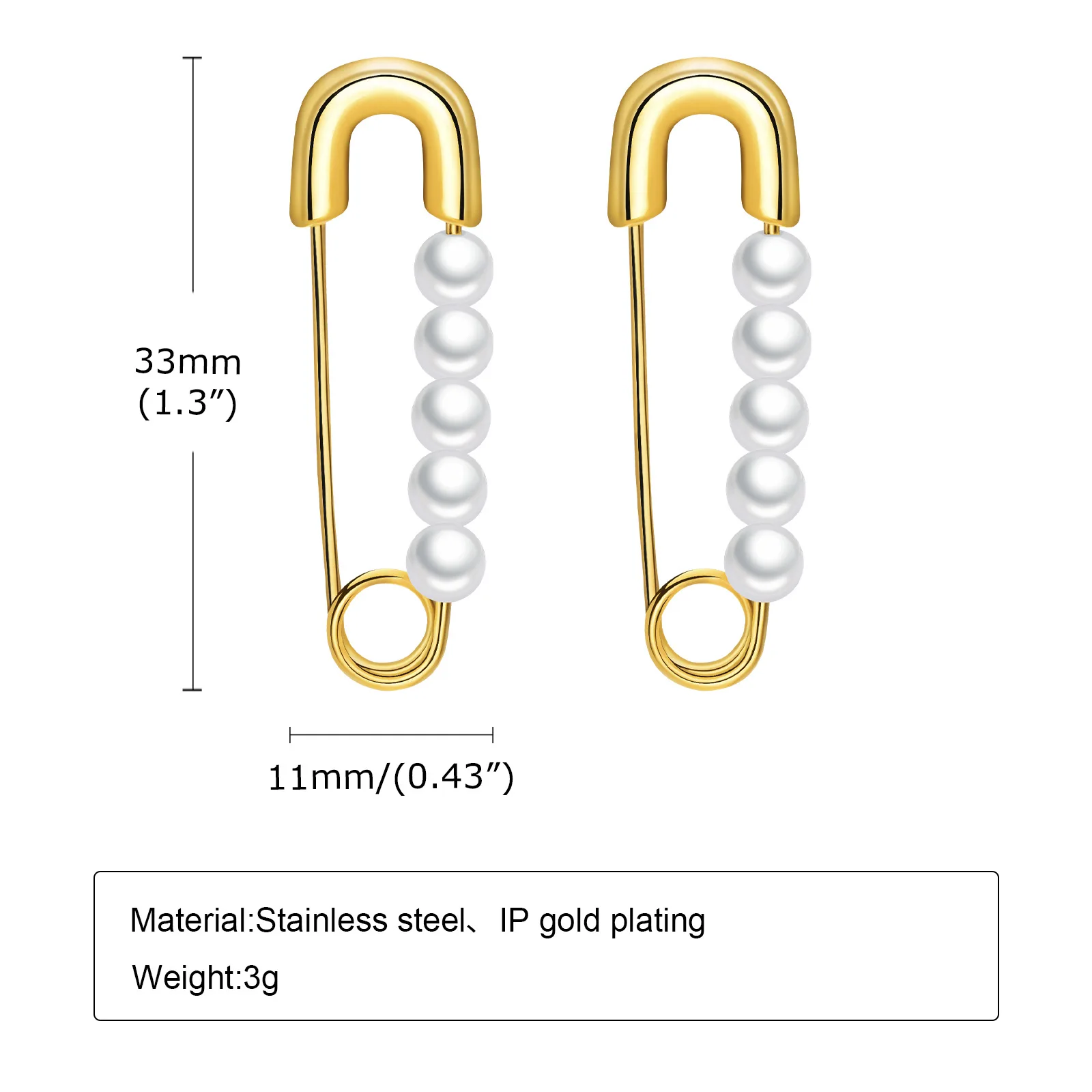Yiwu DAICY fashion design stainless steel safety pin earrings gold plated women pearl beaded earrings