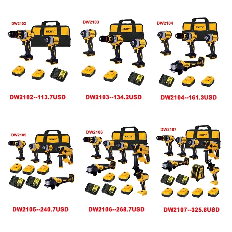 EKIIV Brushless cordless professional drill and screwdriver Power Tools Combo Kit Impact Battery wireless Screw Drivers