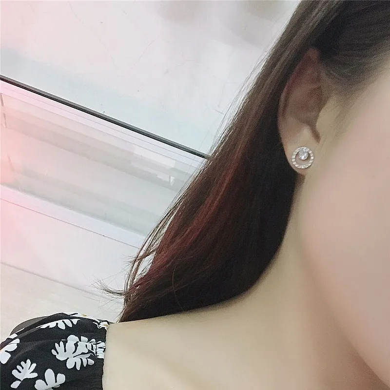 Women Wedding Jewelry S925 Sterling Silver Round Zircon Cubic Zirconia Stud Earrings