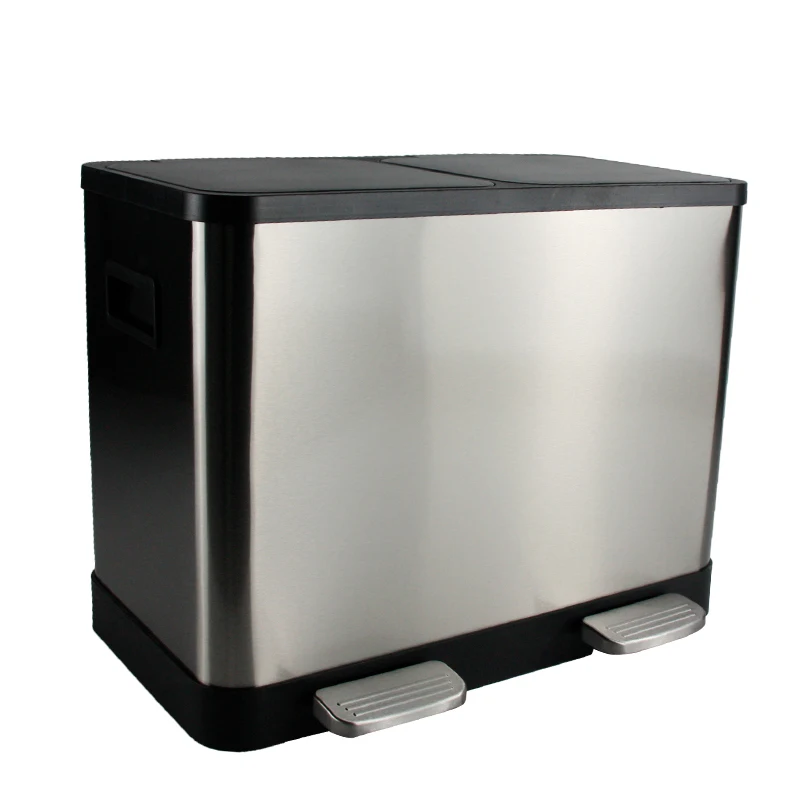 Metal Step Dual Trash Garbage Can Rubbish Bin  with Dual Sections Plastic Inner Buckets