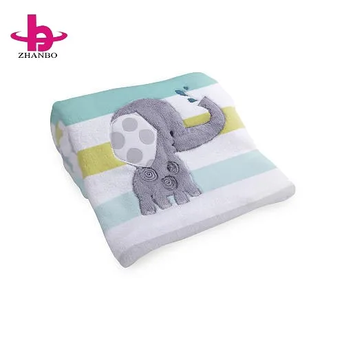 Elephant Bear Clever Embroidery Design Mix Dot Printed Baby Products Bright Color Coral Fleece Baby Blanket Use As Seen Tv