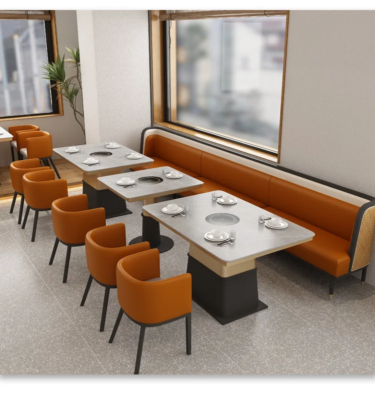 Hot pot table commercial induction cooker smokeless marble kebab skewers table restaurant wall card seat sofa table and chair