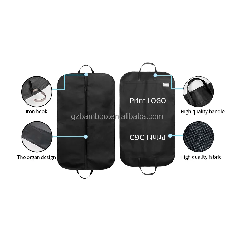 Custom OEM Print LOGO Two Folded Folding Black Non Woven Dustproof Garment Suit Packaging Dust Bags Cover Price  with Zipper