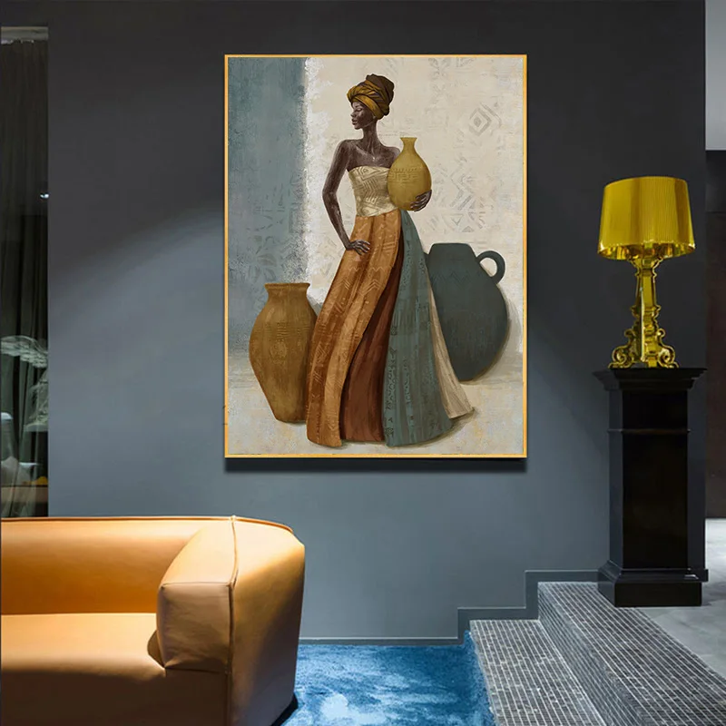Unique original design whole 100% handpainted african girl oil painting indoor decorative wall painting