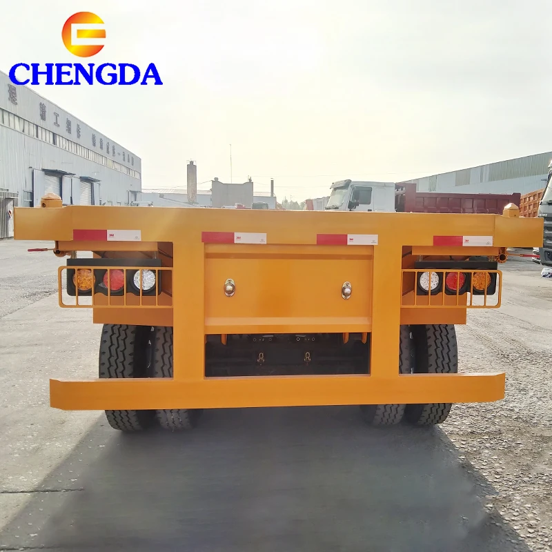 China New Used 20/40ft Flatbed Semi truck Trailer 3Axle Container Flat Bed Trailer