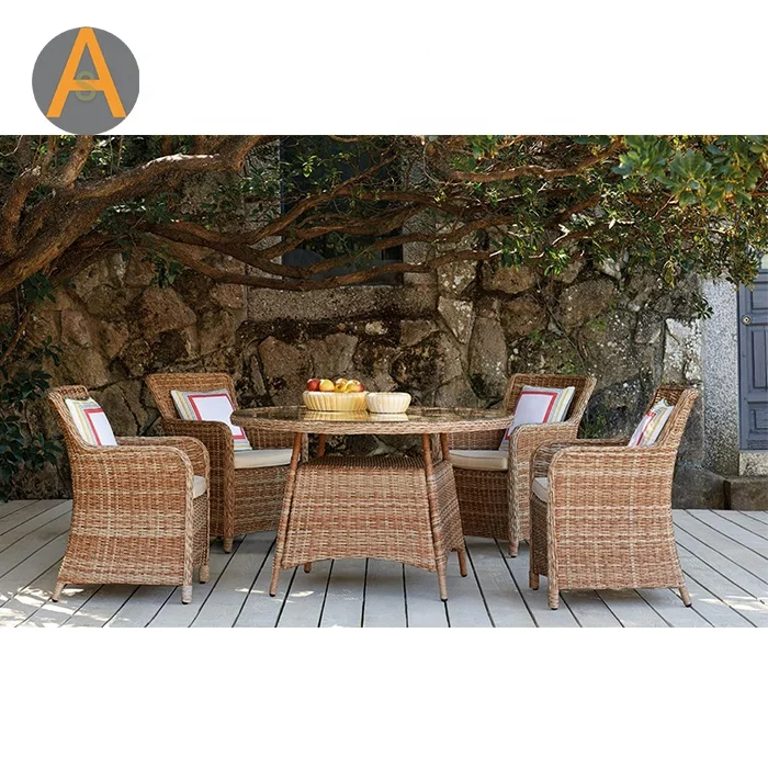 Commercial Furniture rattan wicker fast food hotel restaurant dining table and chairs set