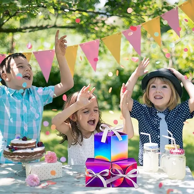 Holographic Decorative Gift Boxes Candy Paper Box Party Wedding Bridesmaid Favor Gift Boxes For Small Business with Ribbon Bulk