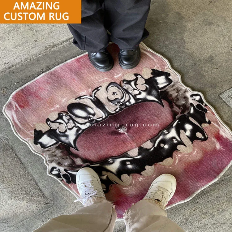 Manufacturer Designer Custom Pink Irregular Shape Design Shaped Rugs Logo For Your Own Floor