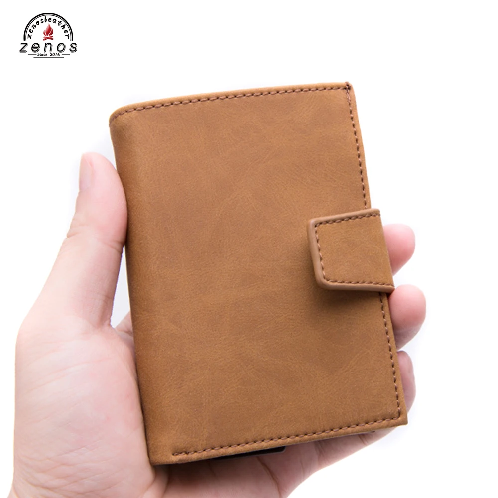 Лидер продаж Zenos, винтажный держатель для карт с блокировкой RFID, кошелек из алюминиевого сплава, мульти-чехол для карт, кошелек