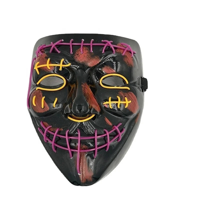 Wholesale Punk Fashion Glow-in-the-Dark LED Neon PVC EL Cosplay Masks Halloween DJ Party Masks with Election Mascara Costume