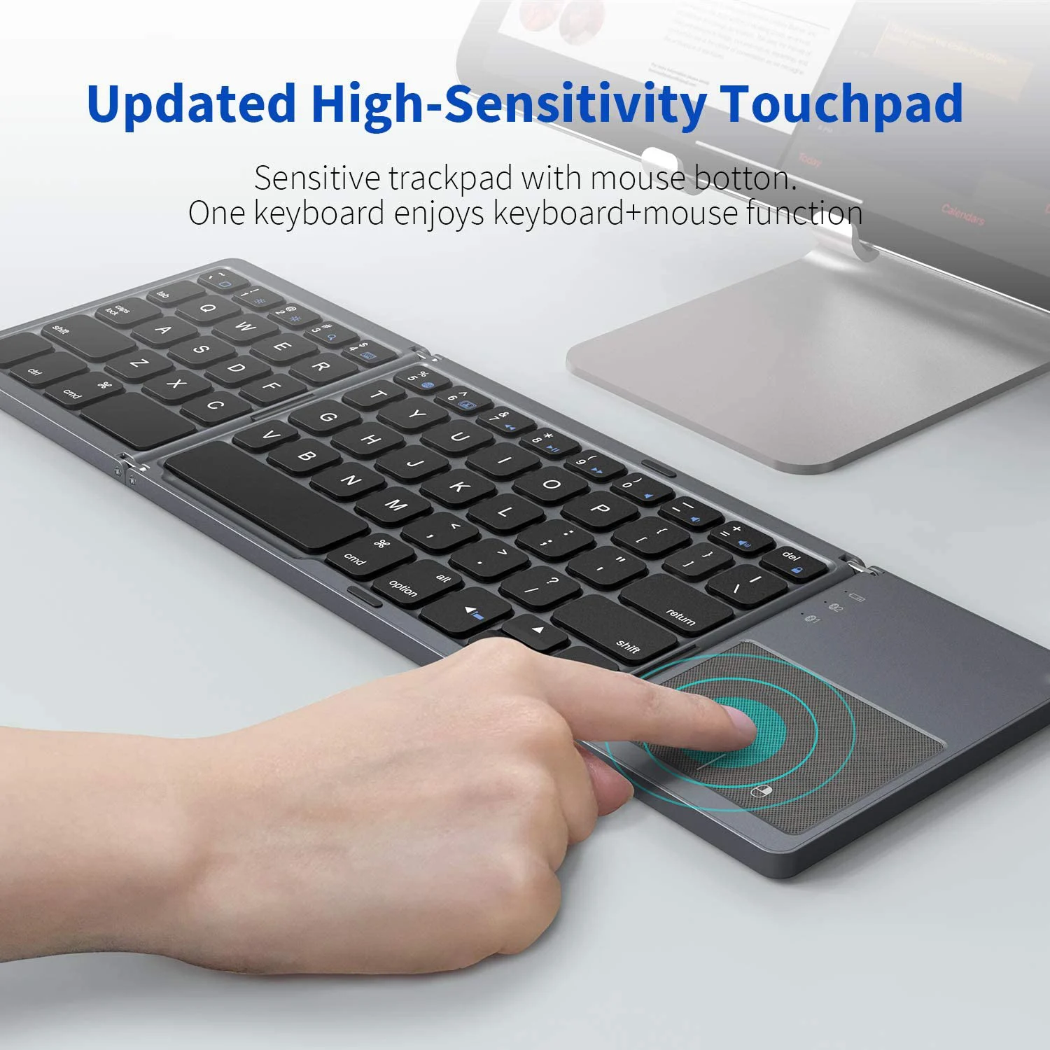 Rechargeable Li-ion Battery Portable Trifold Wireless BT Touchpad Foldable Keyboard for Business Travel