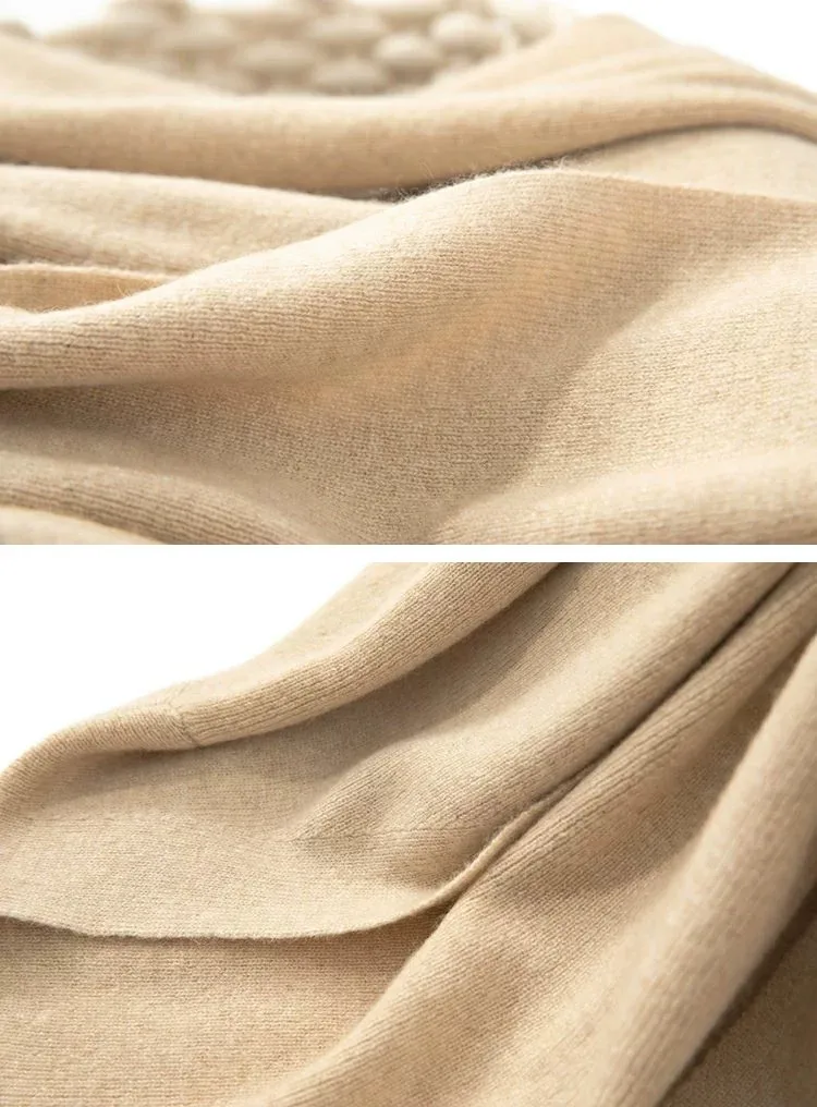 Fashion casual solid 100% Cashmere Knitted Long Sleeve Women Cardigan with blet girls clothing