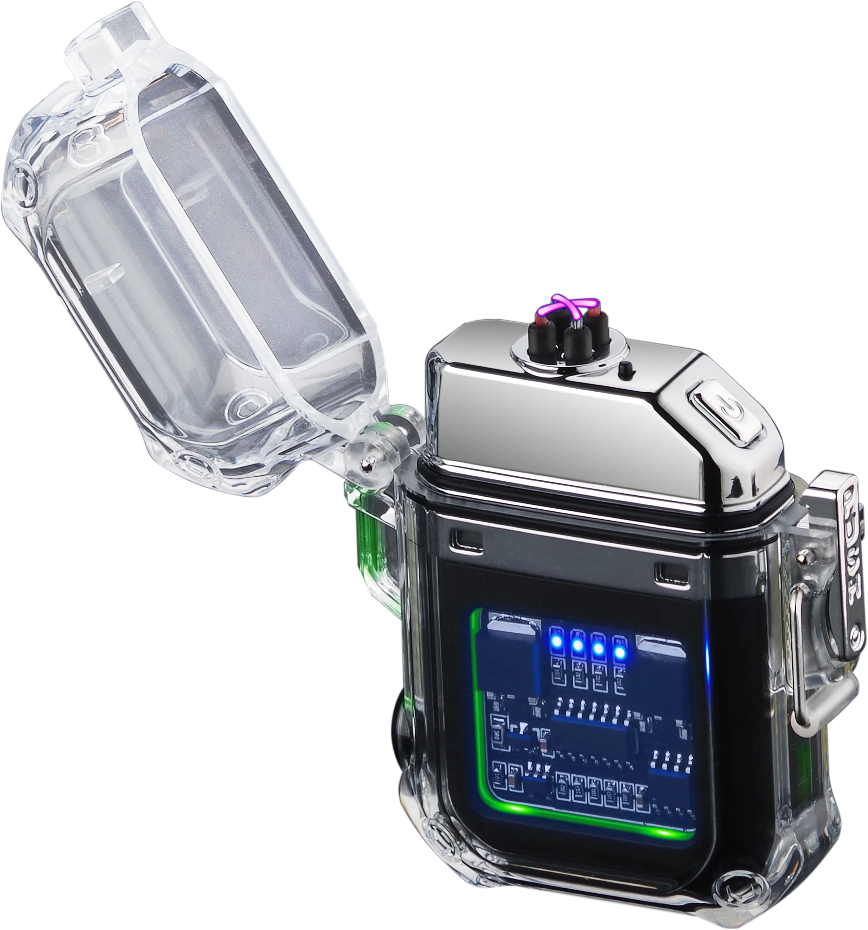 New design Mecha style rotary gyroscope+windproof double arc lighter with LED Battery Indicator